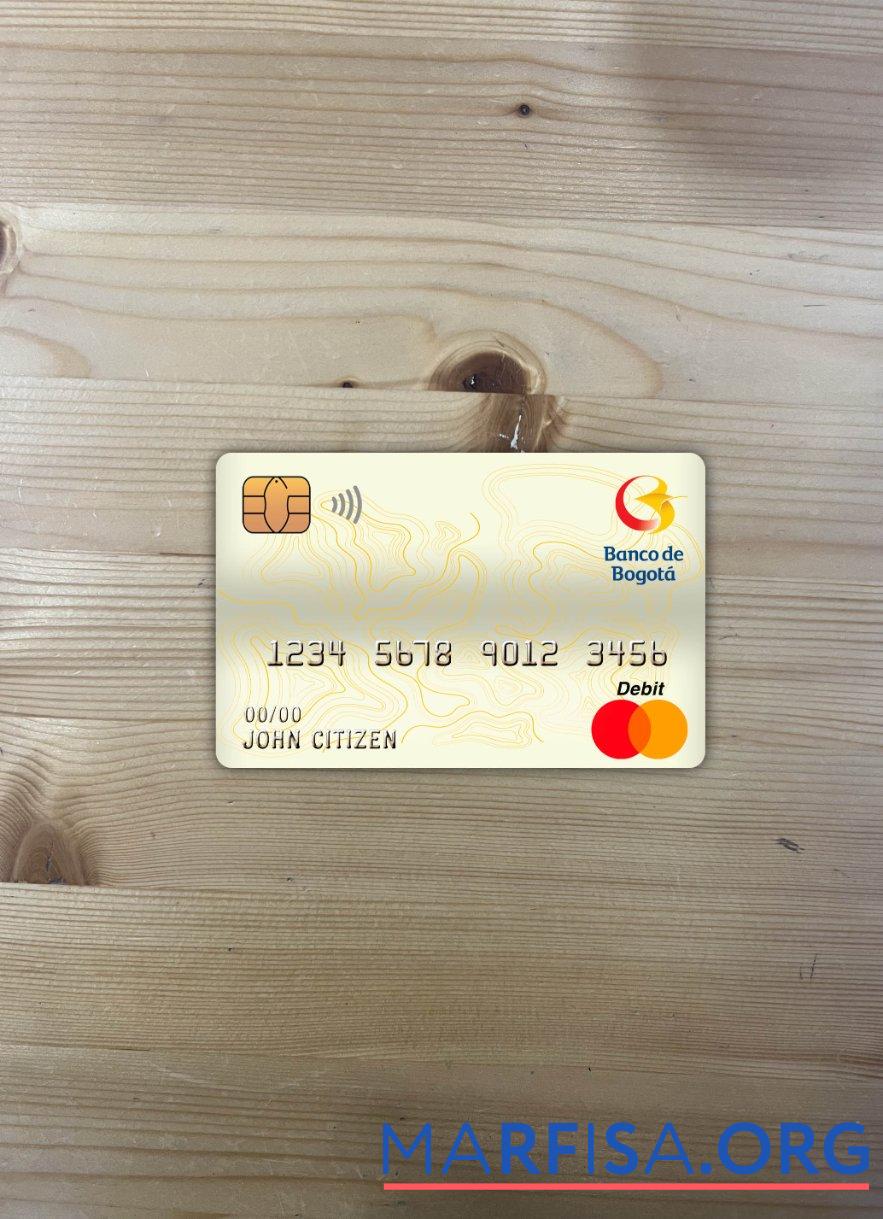 Realistic Colombia Banco de bogotá bank master debit card photolook front real example